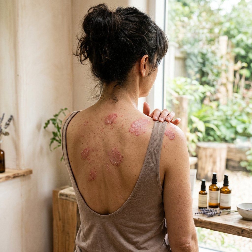 Woman back psoriasis